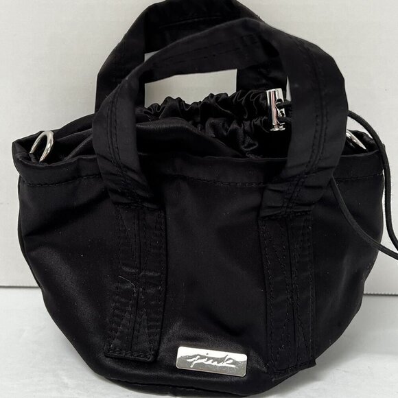 VICTORIA'S SECRET PINK black satin mini bucket crossbody strap bag purse‎ - Picture 1 of 10